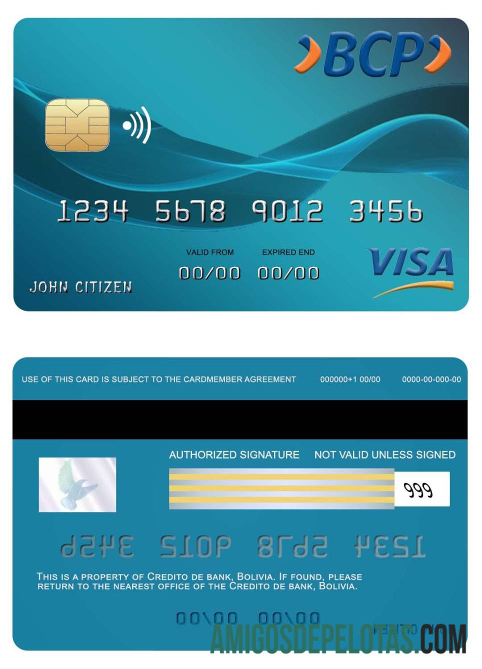 Bolovia Credito Bank Visa Card amostra